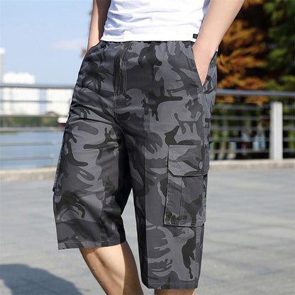 여러 개의 포켓이 있는 남성용 위장 카고 반바지, 야외 스포츠를 위한 중간 길이의 캐주얼 여름 반바지