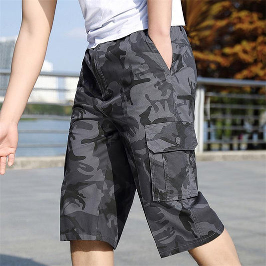 여러 개의 포켓이 있는 남성용 위장 카고 반바지, 야외 스포츠를 위한 중간 길이의 캐주얼 여름 반바지