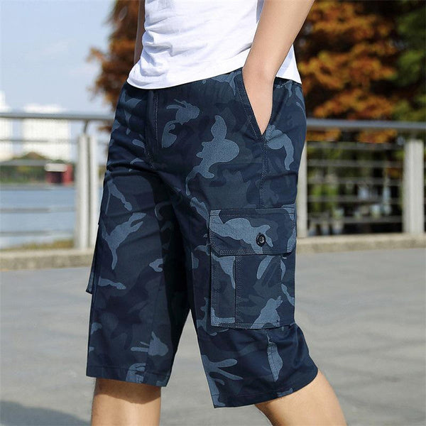 여러 개의 포켓이 있는 남성용 위장 카고 반바지, 야외 스포츠를 위한 중간 길이의 캐주얼 여름 반바지