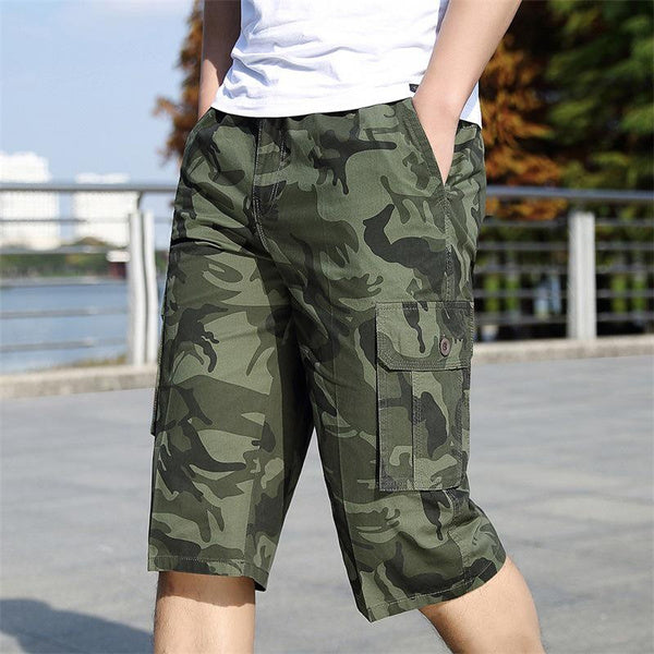 여러 개의 포켓이 있는 남성용 위장 카고 반바지, 야외 스포츠를 위한 중간 길이의 캐주얼 여름 반바지