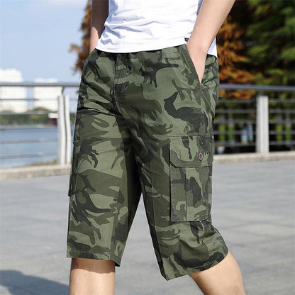 여러 개의 포켓이 있는 남성용 위장 카고 반바지, 야외 스포츠를 위한 중간 길이의 캐주얼 여름 반바지