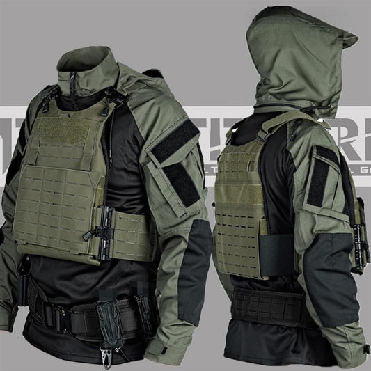 Tactical Combat Shirt & Pants Set - SP2 Assault Wind Frog Suit, Black Gray Industrial Gear