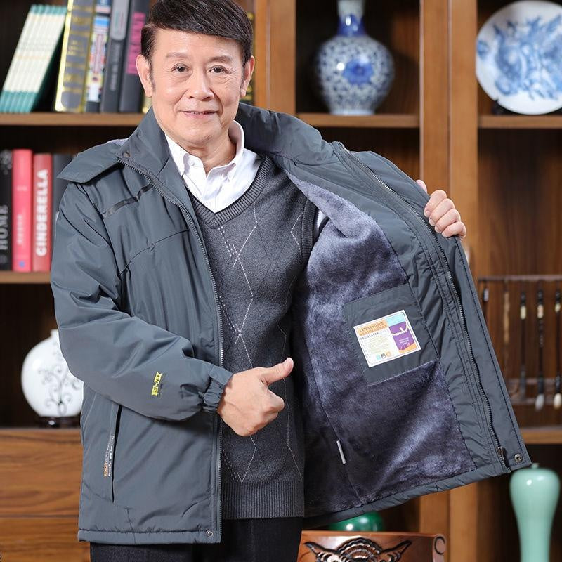 Men's Winter Jacket Fleece Lined Thickened Windproof Parka for Dad Grandpa
