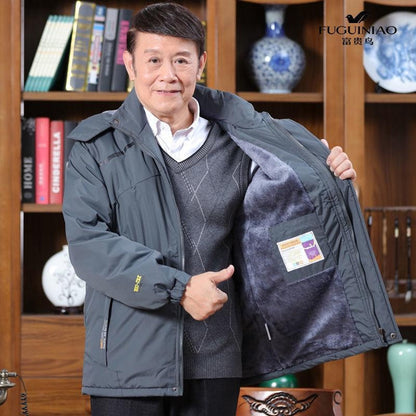 Men's Winter Jacket Fleece Lined Thickened Windproof Parka for Dad Grandpa