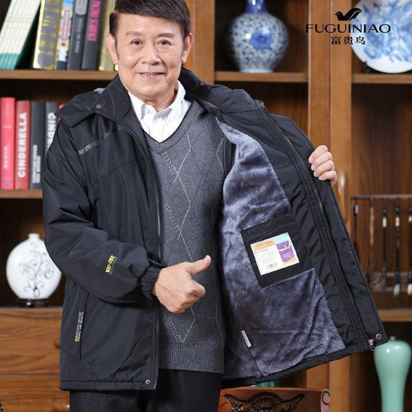 Men's Winter Jacket Fleece Lined Thickened Windproof Parka for Dad Grandpa