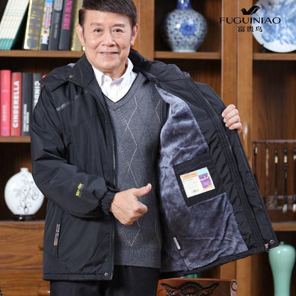 Men's Winter Jacket Fleece Lined Thickened Windproof Parka for Dad Grandpa
