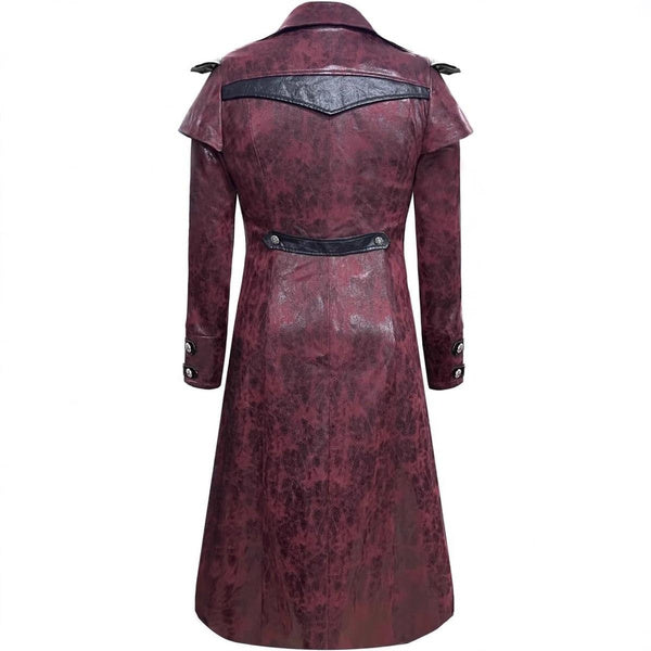 Gothic Punk Long Leather Coat - Medieval Vintage PU Leather Trench Coat for Halloween & Performance