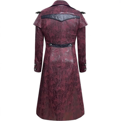 Gothic Punk Long Leather Coat - Medieval Vintage PU Leather Trench Coat for Halloween & Performance