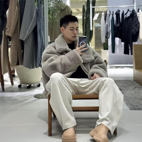 Men's Winter Faux Rabbit Fur Coat Warm Fashionable Plush Outerwear