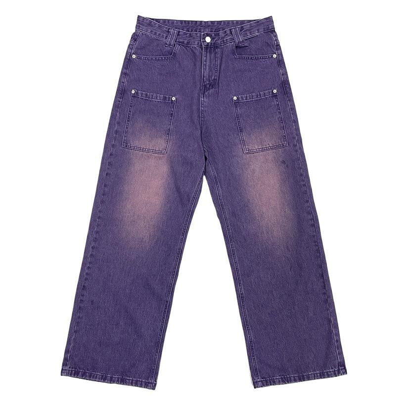 Men's Purple Baggy Jeans High Street Baggy Pants Hip Hop Retro Loose Fit Trousers