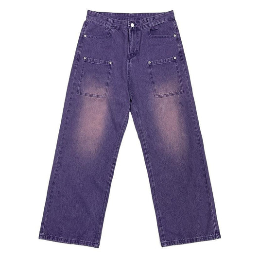 Men's Purple Baggy Jeans High Street Baggy Pants Hip Hop Retro Loose Fit Trousers