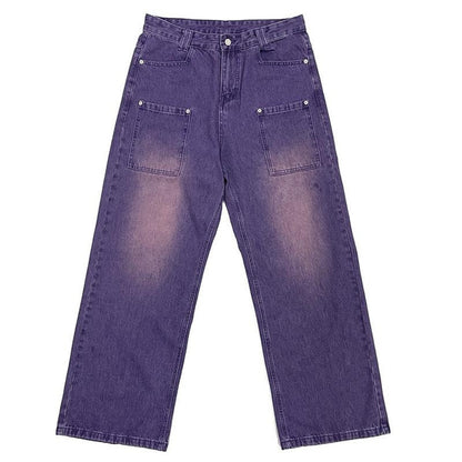 Men's Purple Baggy Jeans High Street Baggy Pants Hip Hop Retro Loose Fit Trousers
