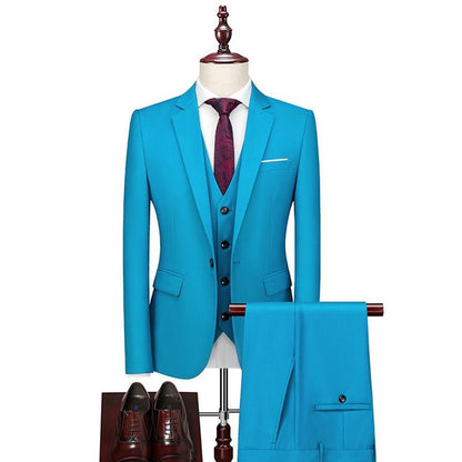 Men's Slim Fit Suit Three Piece Set, Business Casual Wedding Blazer & Groom Party Attire
