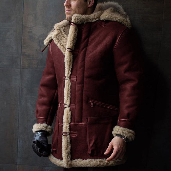 Men's Winter Faux Shearling Leather Jacket | Thick Warm Fleece Lining | Oversized Euro Fit Coat