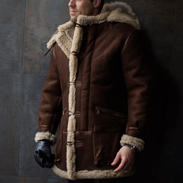 Men's Winter Faux Shearling Leather Jacket | Thick Warm Fleece Lining | Oversized Euro Fit Coat