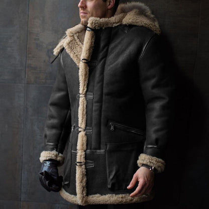 Men's Winter Faux Shearling Leather Jacket | Thick Warm Fleece Lining | Oversized Euro Fit Coat