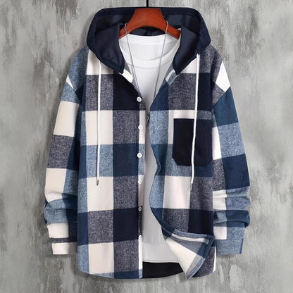Men's Flannel Hooded Shirt with Pockets, Heavyweight Long Sleeve Plaid Shirt