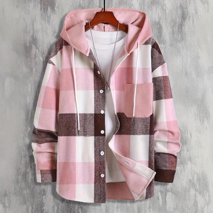 Men's Flannel Hooded Shirt with Pockets, Heavyweight Long Sleeve Plaid Shirt