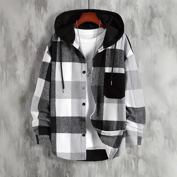 Men's Flannel Hooded Shirt with Pockets, Heavyweight Long Sleeve Plaid Shirt