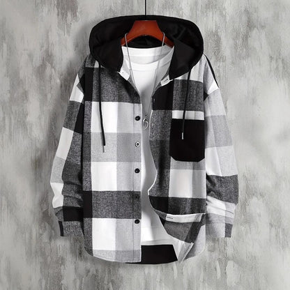 Men's Flannel Hooded Shirt with Pockets, Heavyweight Long Sleeve Plaid Shirt