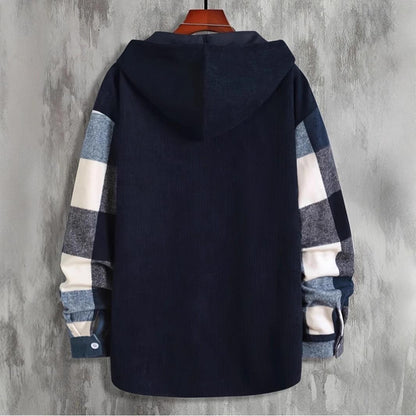 Men's Flannel Hooded Shirt with Pockets, Heavyweight Long Sleeve Plaid Shirt