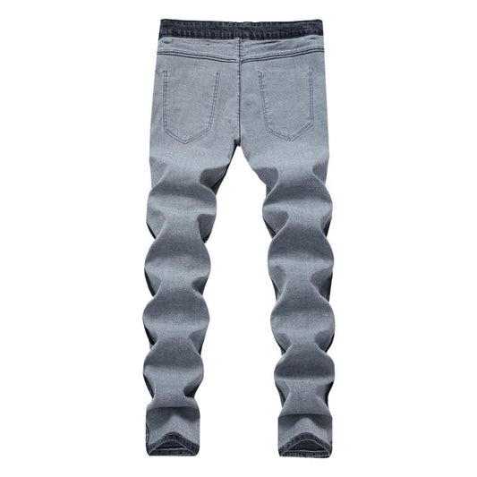Men's Slim Fit Stretch Denim Jeans Light Gray Casual Trousers
