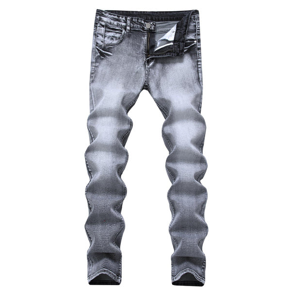 Men's Slim Fit Stretch Denim Jeans Light Gray Casual Trousers