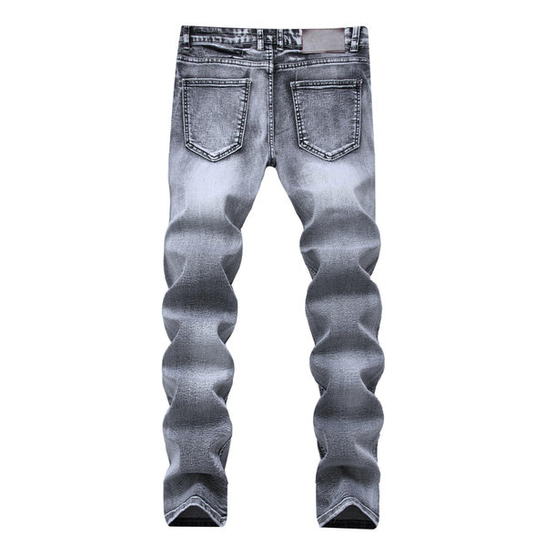 Men's Slim Fit Stretch Denim Jeans Light Gray Casual Trousers