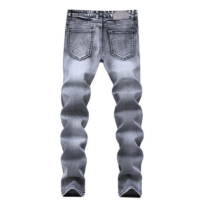 Men's Slim Fit Stretch Denim Jeans Light Gray Casual Trousers