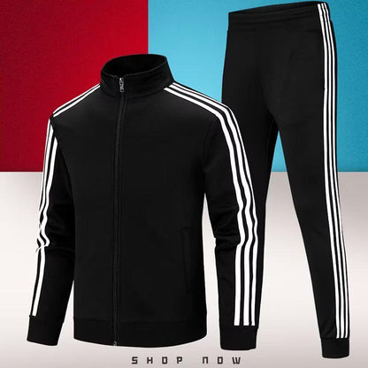 Men's 3-Stripe Tracksuit Set | Running Hoodie & Joggers | Sportswear Two-Piece