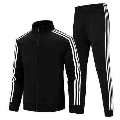 Men's 3-Stripe Tracksuit Set | Running Hoodie & Joggers | Sportswear Two-Piece