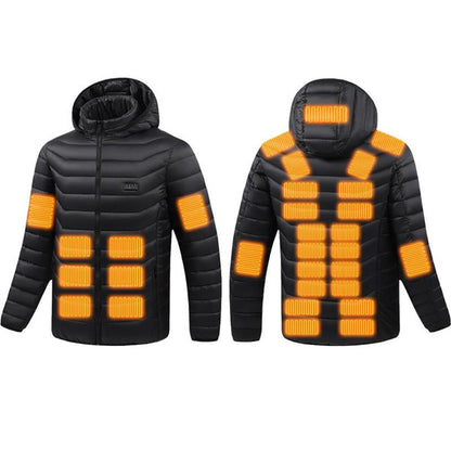 USB Heated Jacket with Smart Temperature Control, Hooded Winter Coat Electric Heating Pad Powered Warm Parka