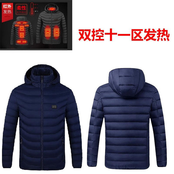 USB Heated Jacket with Smart Temperature Control, Hooded Winter Coat Electric Heating Pad Powered Warm Parka