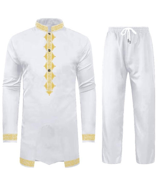 Men's African Print 2-Piece Set with Gold Foil Design Tops and Pants