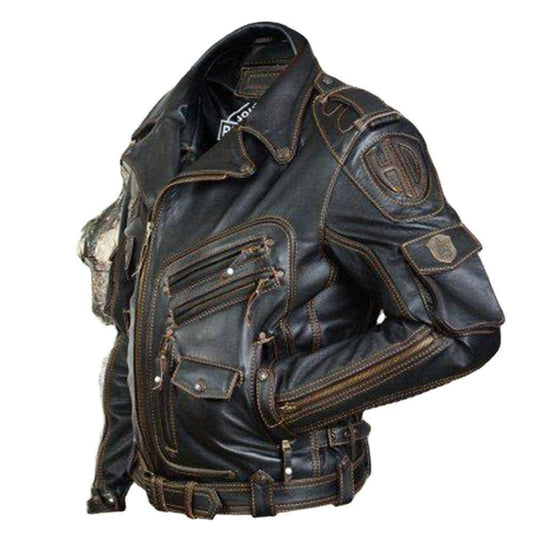 Vintage Leather Jacket for Men with Multiple Pockets – Stylish Retro Outerwear Coat