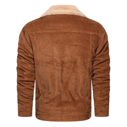 Men's Sherpa Lined Corduroy Jacket with Multiple Pockets, Thick Warm Fleece Lining, Relaxed Fit, Turn-Down Collar