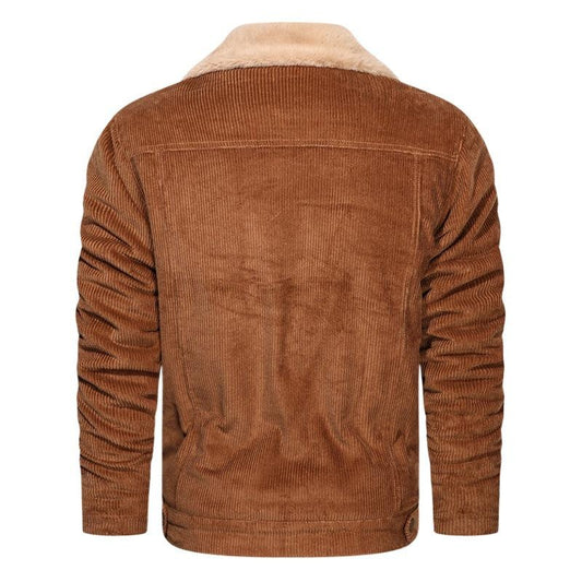 Men's Sherpa Lined Corduroy Jacket with Multiple Pockets, Thick Warm Fleece Lining, Relaxed Fit, Turn-Down Collar