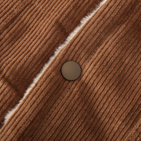 Men's Sherpa Lined Corduroy Jacket with Multiple Pockets, Thick Warm Fleece Lining, Relaxed Fit, Turn-Down Collar