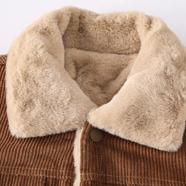 Men's Sherpa Lined Corduroy Jacket with Multiple Pockets, Thick Warm Fleece Lining, Relaxed Fit, Turn-Down Collar