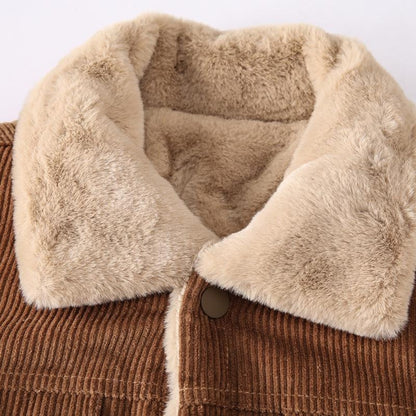 Men's Sherpa Lined Corduroy Jacket with Multiple Pockets, Thick Warm Fleece Lining, Relaxed Fit, Turn-Down Collar