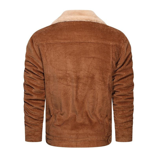 Men's Sherpa Lined Corduroy Jacket with Multiple Pockets, Thick Warm Fleece Lining, Relaxed Fit, Turn-Down Collar