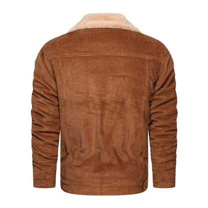 Men's Sherpa Lined Corduroy Jacket with Multiple Pockets, Thick Warm Fleece Lining, Relaxed Fit, Turn-Down Collar