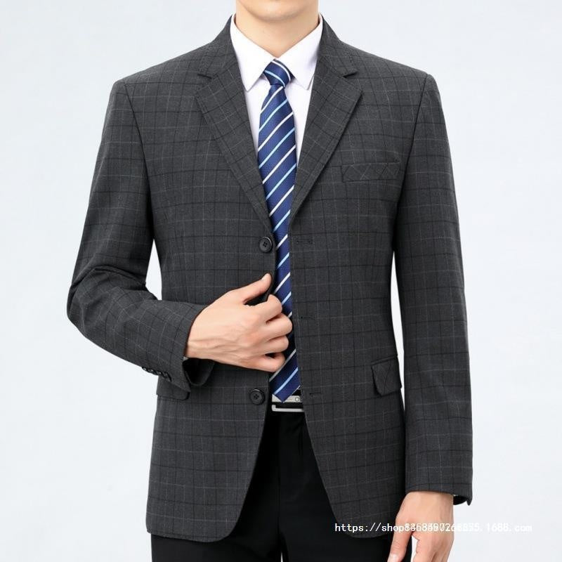 Men's Wool Business Casual Blazer | Premium Checkered Single-Breasted Jacket for Autumn Winter | Midlife Professional Tweed Coat