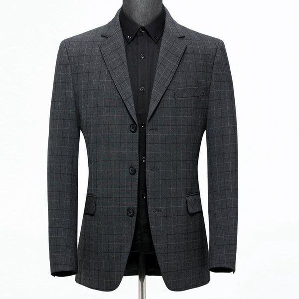 Men's Wool Business Casual Blazer | Premium Checkered Single-Breasted Jacket for Autumn Winter | Midlife Professional Tweed Coat