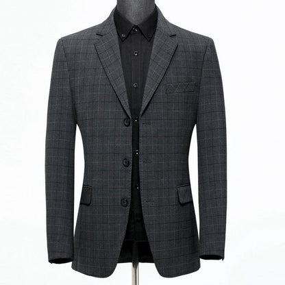 Men's Wool Business Casual Blazer | Premium Checkered Single-Breasted Jacket for Autumn Winter | Midlife Professional Tweed Coat