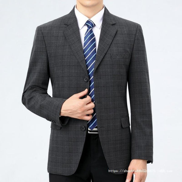 Men's Wool Business Casual Blazer | Premium Checkered Single-Breasted Jacket for Autumn Winter | Midlife Professional Tweed Coat