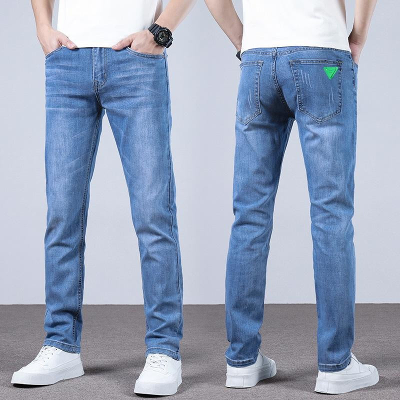 Lightweight Stretch Denim Jeans for Men | Slim Fit Casual Trousers in Summer Blue