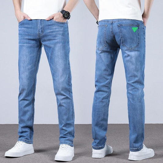 Lightweight Stretch Denim Jeans for Men | Slim Fit Casual Trousers in Summer Blue