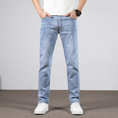 Lightweight Stretch Denim Jeans for Men | Slim Fit Casual Trousers in Summer Blue