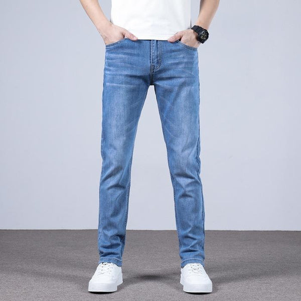 Lightweight Stretch Denim Jeans for Men | Slim Fit Casual Trousers in Summer Blue
